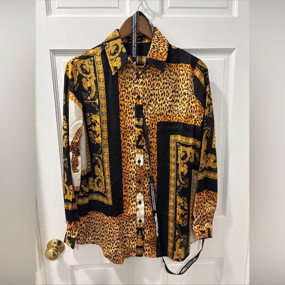 Pretty Little Thing Black Leopard Print Satin Oversized Shirt Size Small NWT - Picture 6 of 9